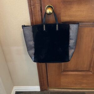 Source Unknown Black Faux Fur and Silver Tote Bag